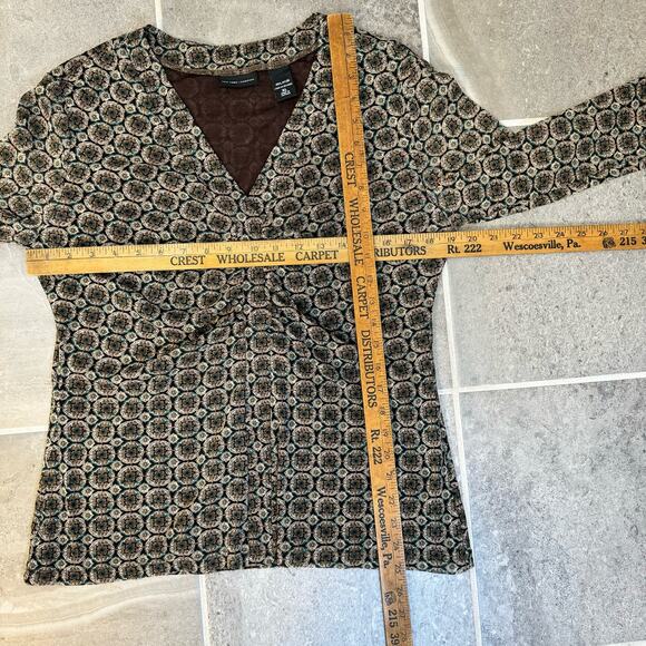 Vintage Y2K 90s Style NY&Co Ruched Mesh Top Brown Medallion Pattern Women's XL - Picture 3 of 14